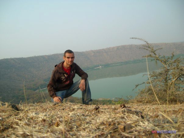 Anton Artemev by the salt lake in the Lonar impact crater