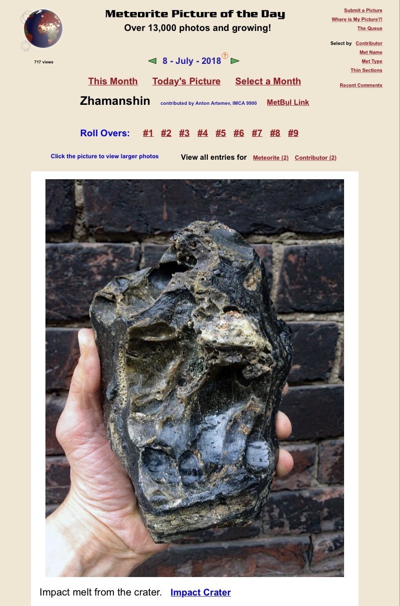 Zhamanshin impact melt on Meteorite Picture of the Day, 8 July 2018